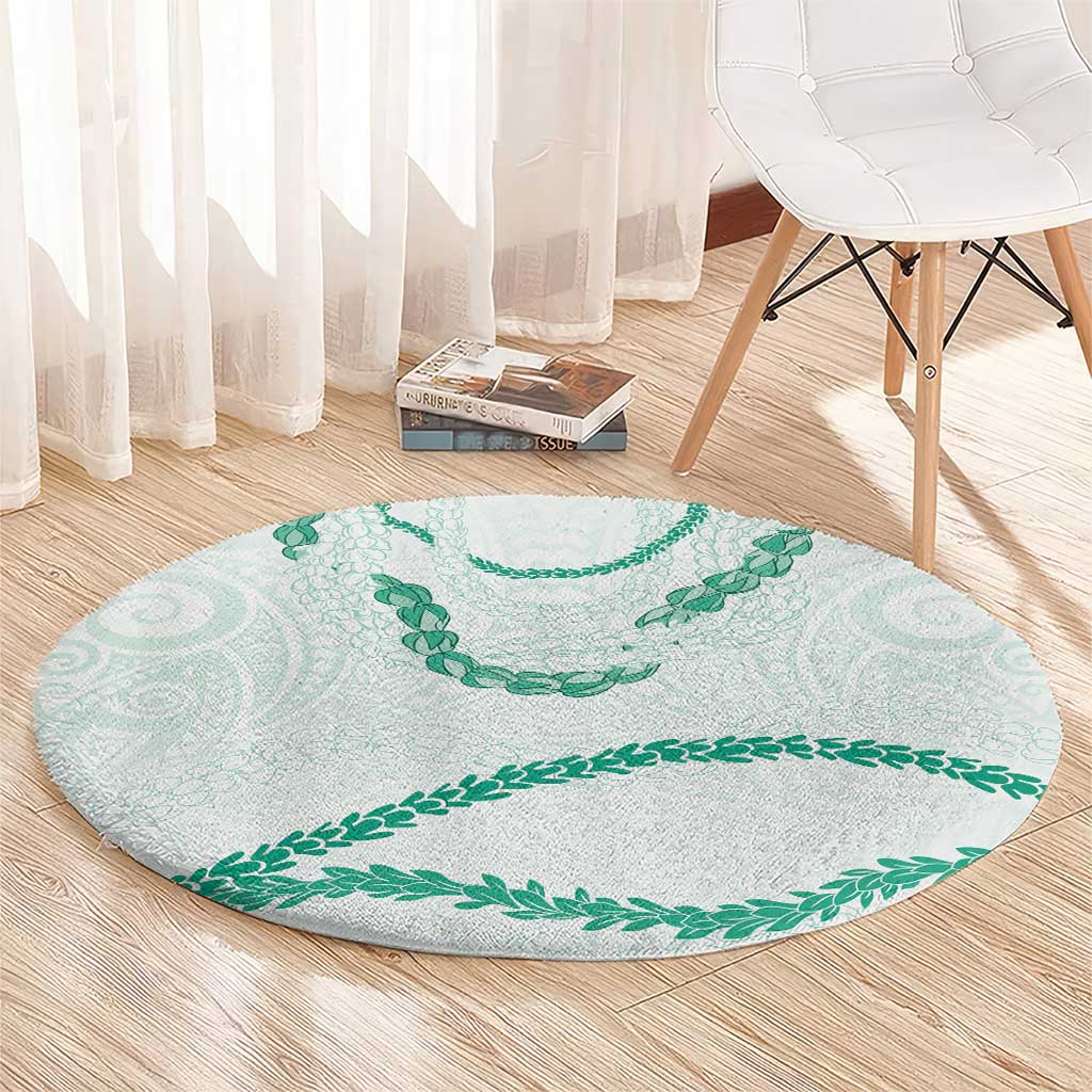 Aloha Lei Mikioi Round Carpet Sage Green Polynesian Tribal Tatau Pattern