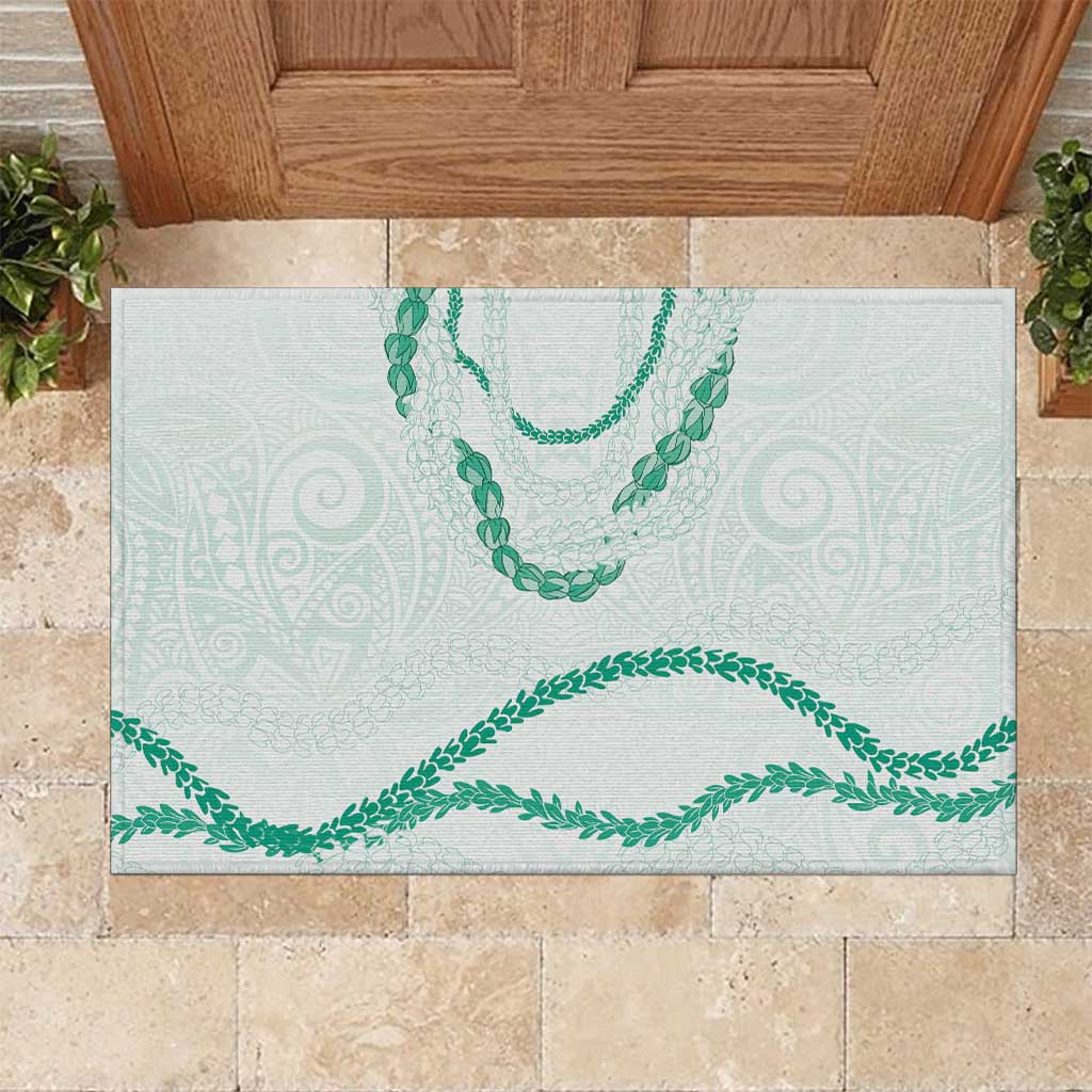 Aloha Lei Mikioi Rubber Doormat Sage Green Polynesian Tribal Tatau Pattern