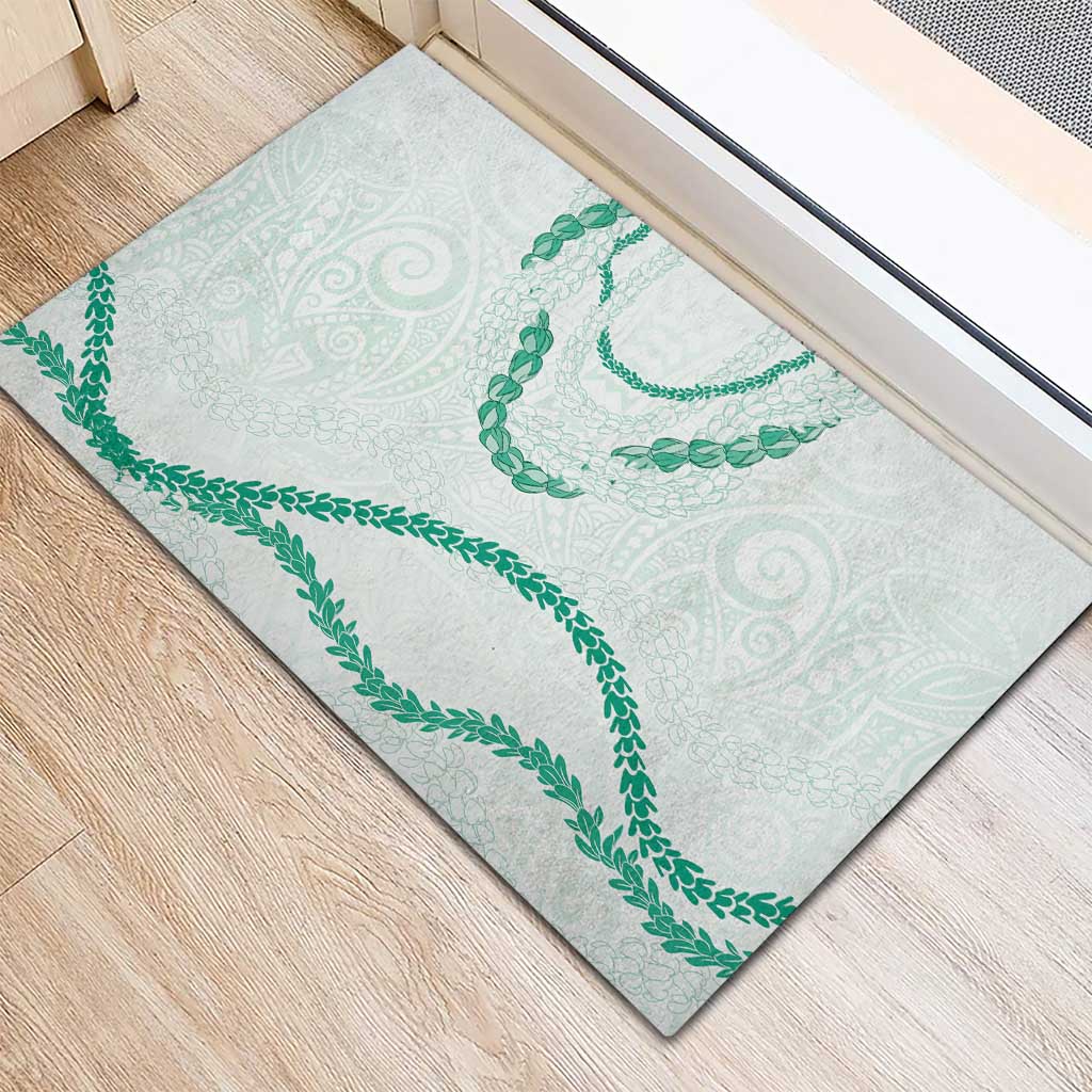 Aloha Lei Mikioi Rubber Doormat Sage Green Polynesian Tribal Tatau Pattern