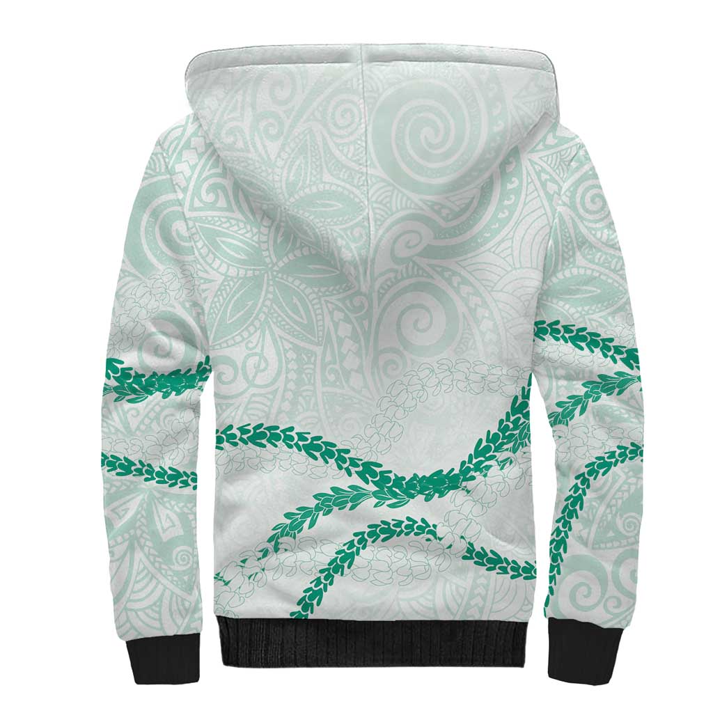 Aloha Lei Mikioi Sherpa Hoodie Sage Green Polynesian Tribal Tatau Pattern