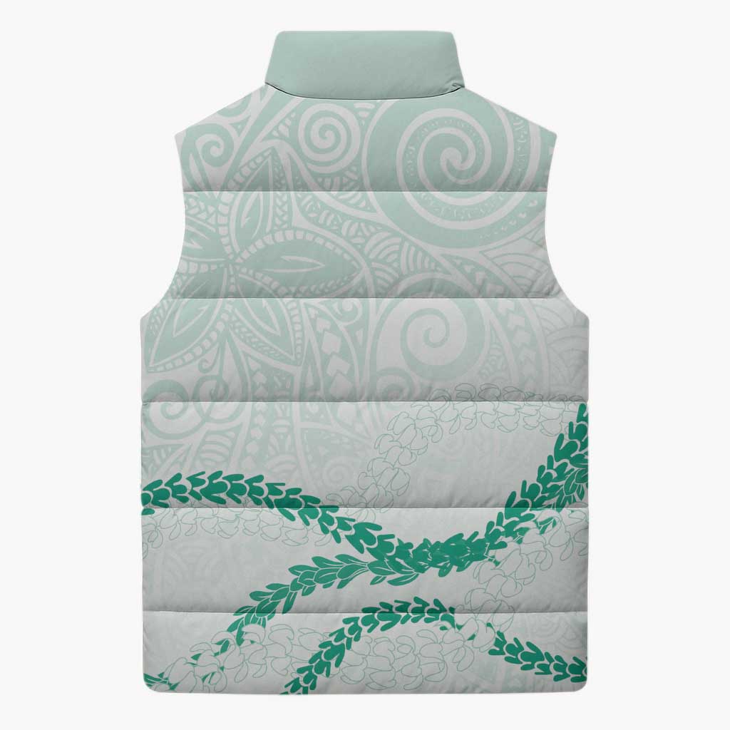Aloha Lei Mikioi Sleeveless Puffer Jacket Sage Green Polynesian Tribal Tatau Pattern - Polynesian Pride