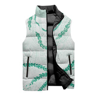 Aloha Lei Mikioi Sleeveless Puffer Jacket Sage Green Polynesian Tribal Tatau Pattern - Polynesian Pride