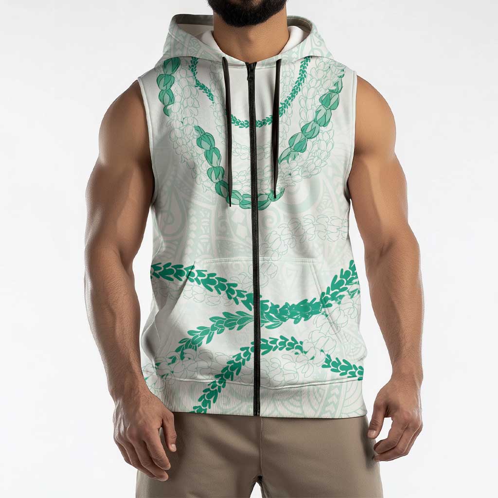 Aloha Lei Mikioi Sleeveless Zip Hoodie Sage Green Polynesian Tribal Tatau Pattern LT9