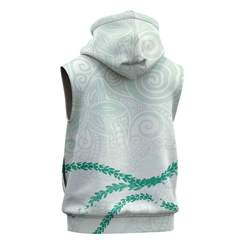 Aloha Lei Mikioi Sleeveless Zip Hoodie Sage Green Polynesian Tribal Tatau Pattern LT9