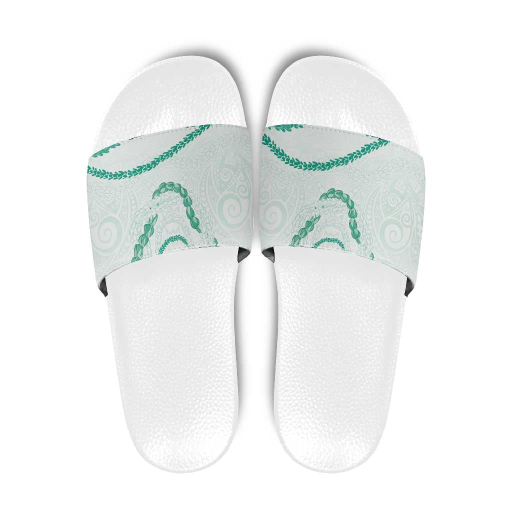 Aloha Lei Mikioi Slide Sandals Sage Green Polynesian Tribal Tatau Pattern - Polynesian Pride