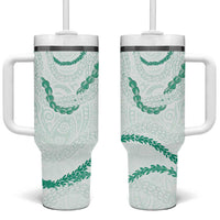 Aloha Lei Mikioi Tumbler With Handle Sage Green Polynesian Tribal Tatau Pattern