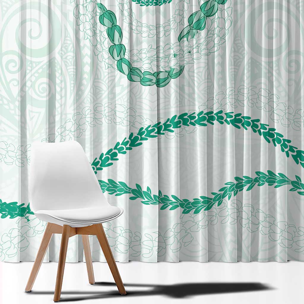 Aloha Lei Mikioi Window Curtain Sage Green Polynesian Tribal Tatau Pattern