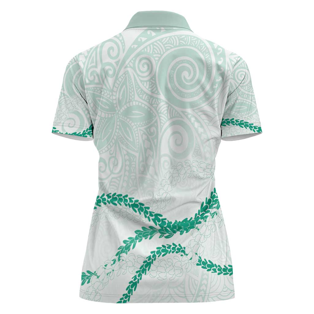 Aloha Lei Mikioi Women Polo Shirt Sage Green Polynesian Tribal Tatau Pattern