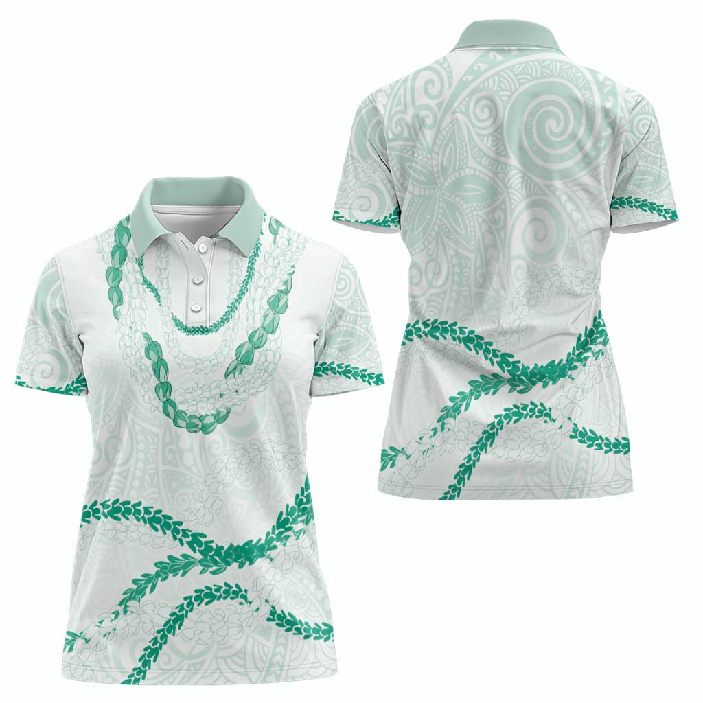 Aloha Lei Mikioi Women Polo Shirt Sage Green Polynesian Tribal Tatau Pattern