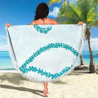 Aloha Lei Mikioi Beach Blanket Teal Polynesian Tribal Tatau Pattern
