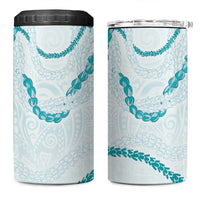 Aloha Lei Mikioi 4 in 1 Can Cooler Tumbler Teal Polynesian Tribal Tatau Pattern