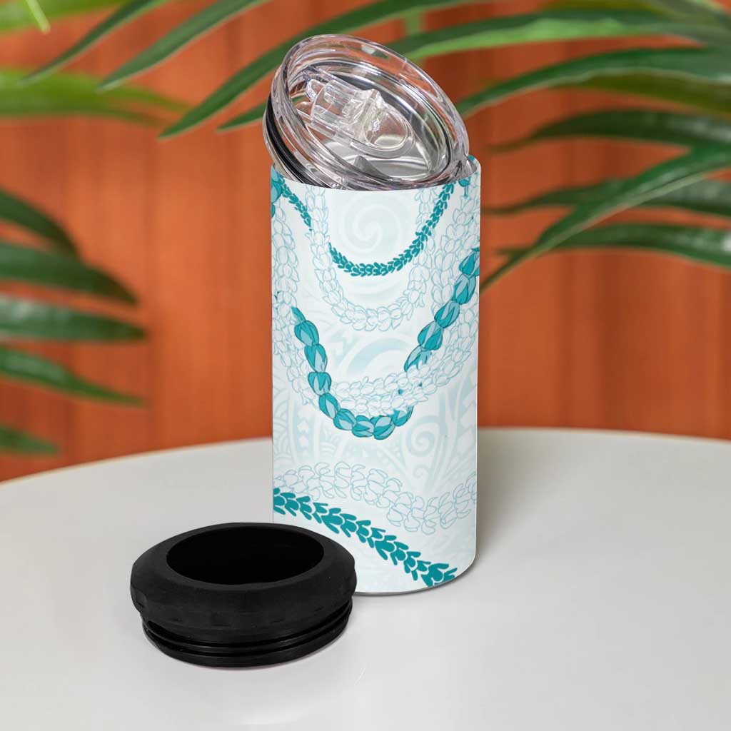 Aloha Lei Mikioi 4 in 1 Can Cooler Tumbler Teal Polynesian Tribal Tatau Pattern