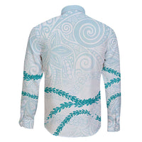 Aloha Lei Mikioi Family Matching Long Sleeve Bodycon Dress and Hawaiian Shirt Teal Polynesian Tribal Tatau Pattern