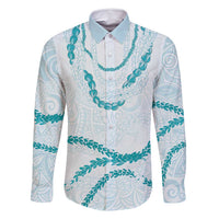 Aloha Lei Mikioi Family Matching Mermaid Dress and Hawaiian Shirt Teal Polynesian Tribal Tatau Pattern