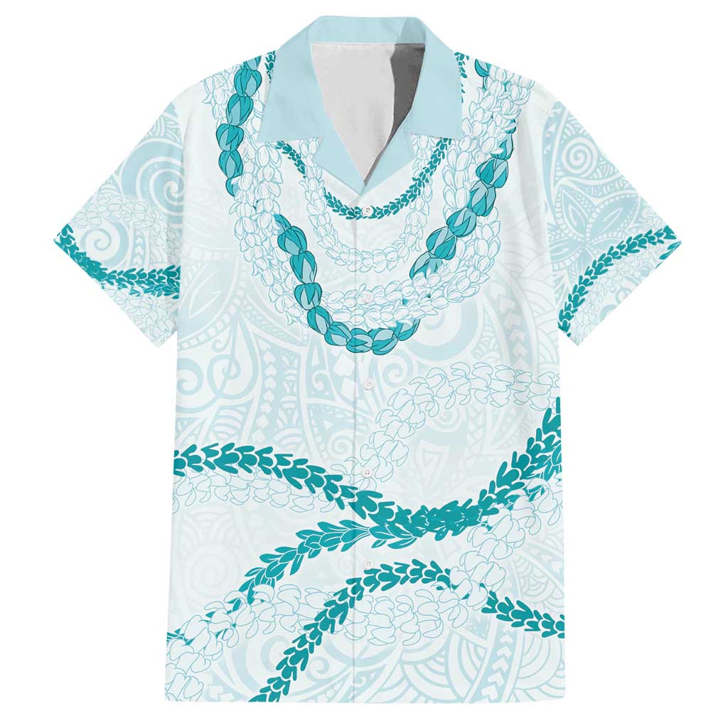 Aloha Lei Mikioi Family Matching Off Shoulder Maxi Dress and Hawaiian Shirt Teal Polynesian Tribal Tatau Pattern