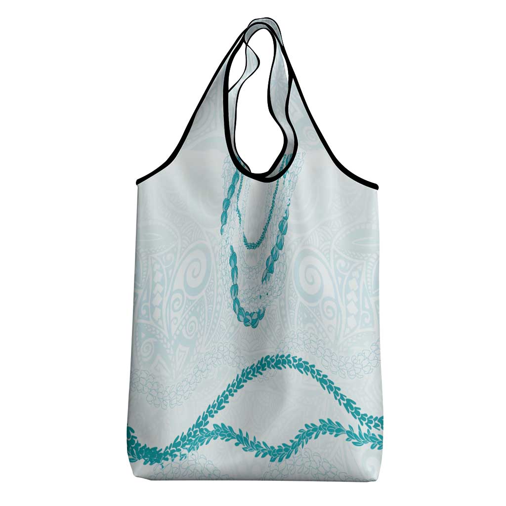 Aloha Lei Mikioi Grocery Bag Teal Polynesian Tribal Tatau Pattern