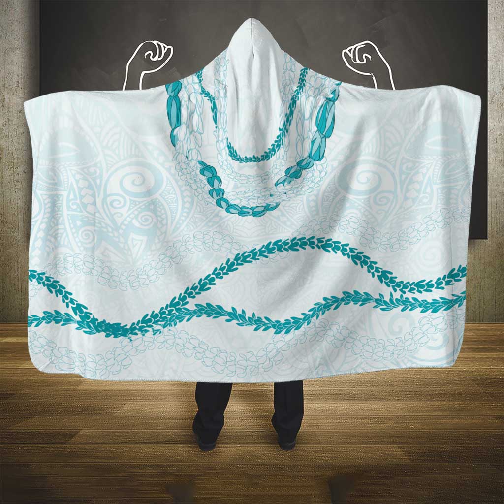 Aloha Lei Mikioi Hooded Blanket Teal Polynesian Tribal Tatau Pattern