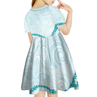 Aloha Lei Mikioi Kid Short Sleeve Dress Teal Polynesian Tribal Tatau Pattern
