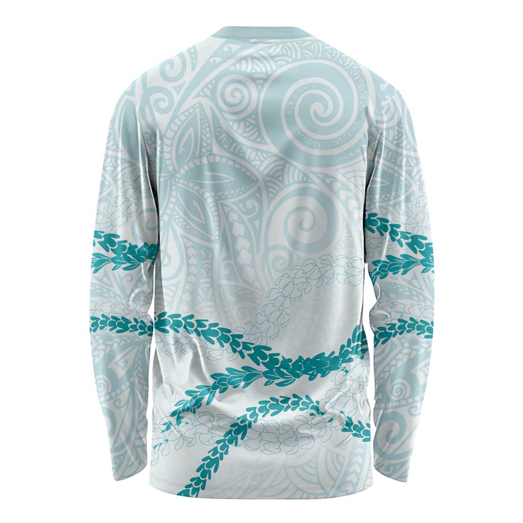 Aloha Lei Mikioi Long Sleeve Shirt Teal Polynesian Tribal Tatau Pattern
