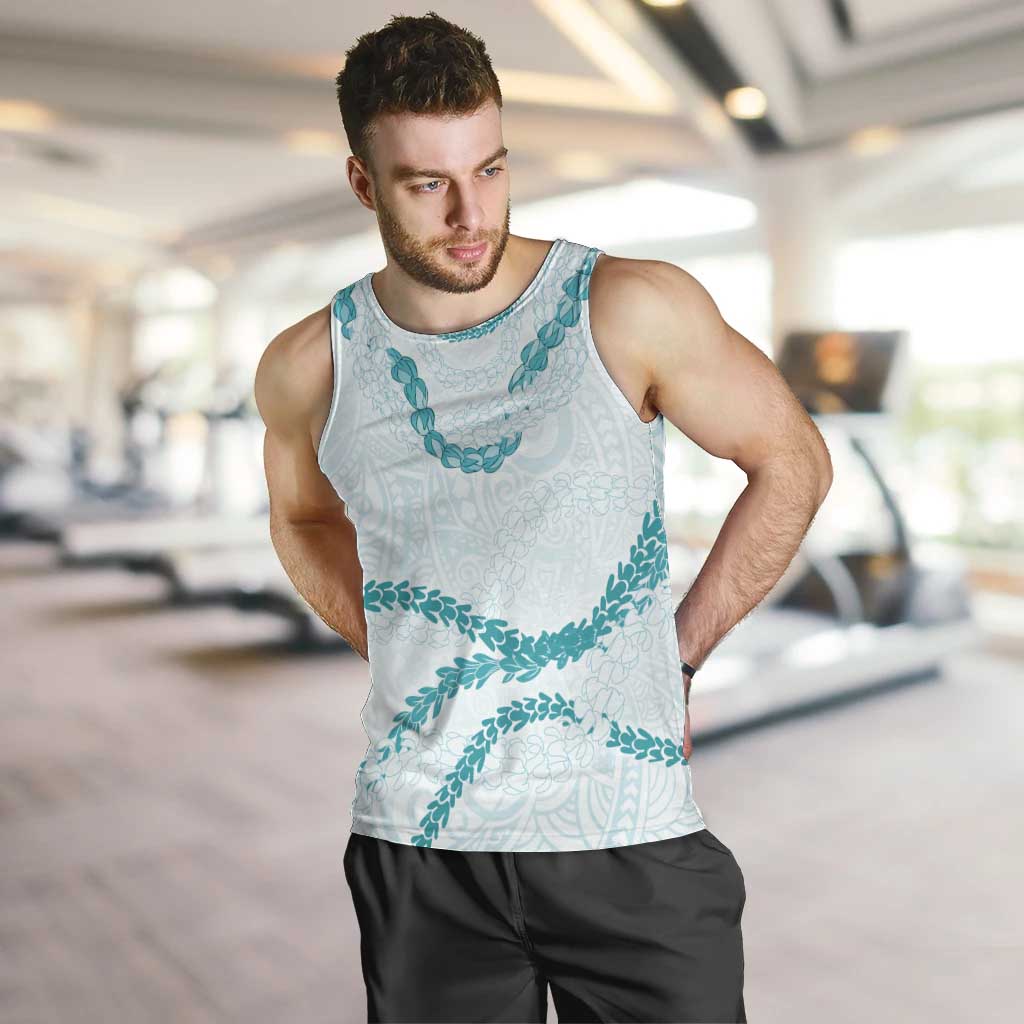 Aloha Lei Mikioi Men Tank Top Teal Polynesian Tribal Tatau Pattern
