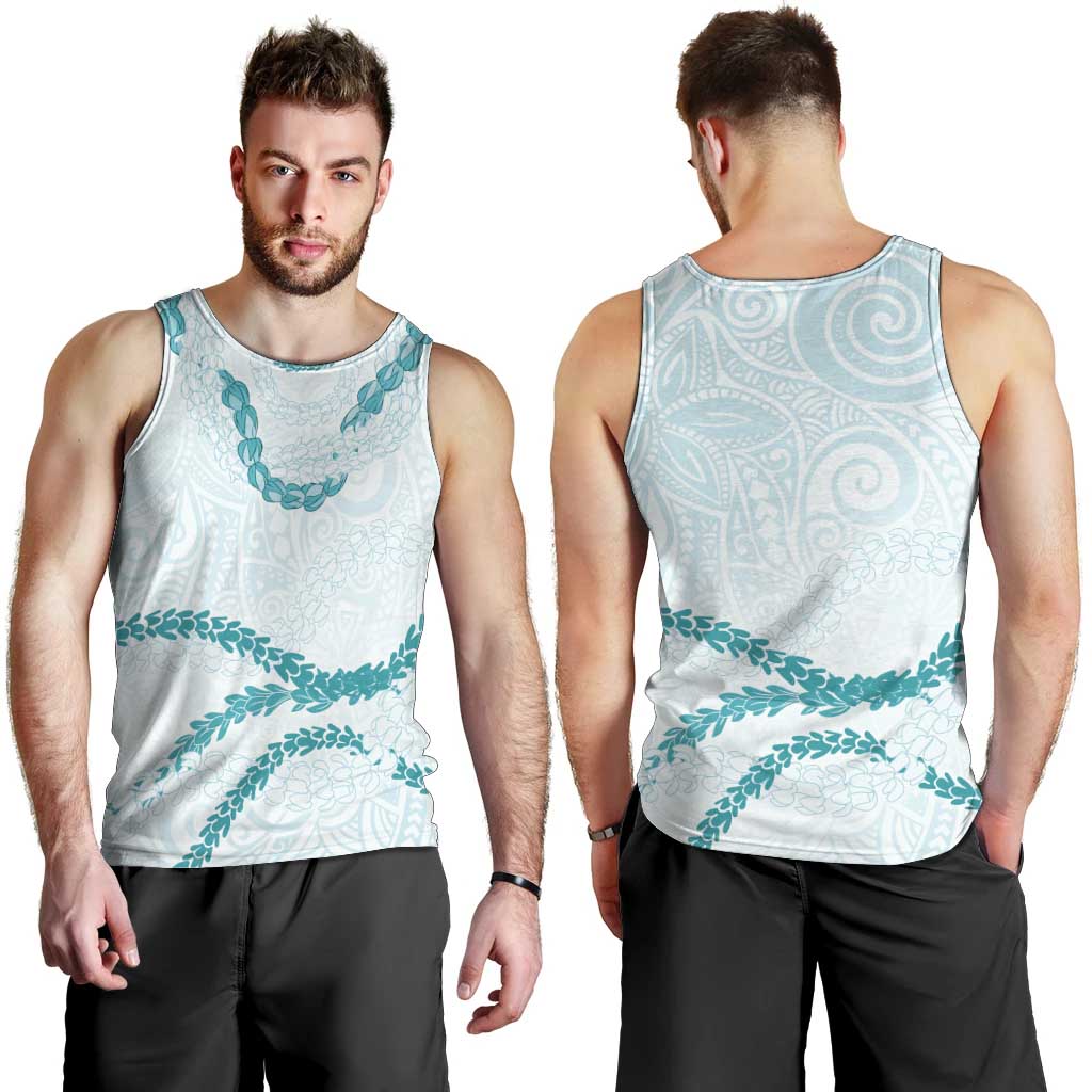 Aloha Lei Mikioi Men Tank Top Teal Polynesian Tribal Tatau Pattern