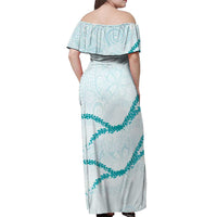 Aloha Lei Mikioi Off Shoulder Maxi Dress Teal Polynesian Tribal Tatau Pattern