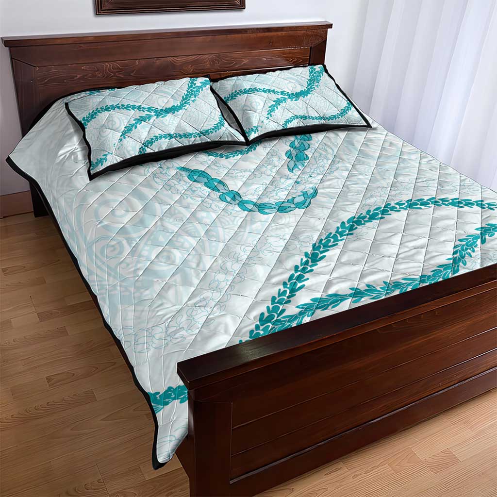 Aloha Lei Mikioi Quilt Bed Set Teal Polynesian Tribal Tatau Pattern