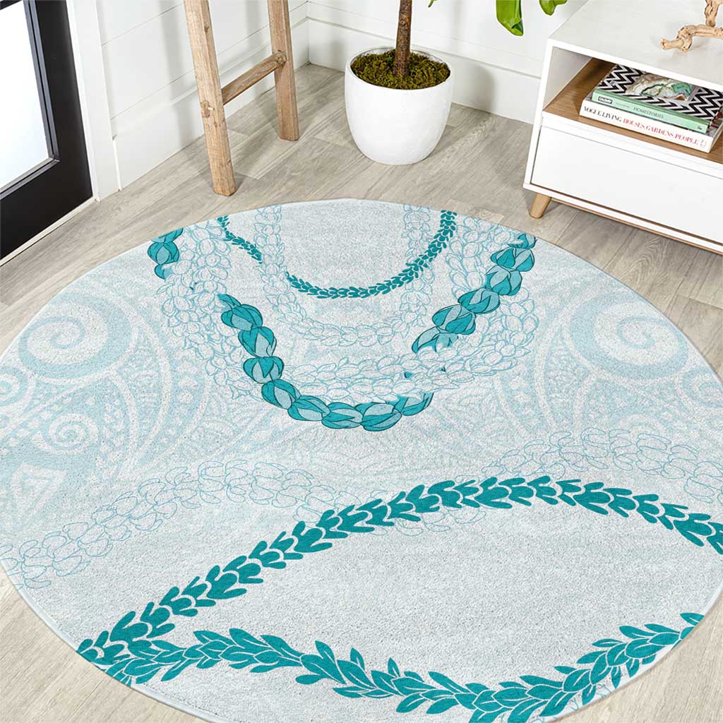 Aloha Lei Mikioi Round Carpet Teal Polynesian Tribal Tatau Pattern