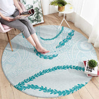 Aloha Lei Mikioi Round Carpet Teal Polynesian Tribal Tatau Pattern