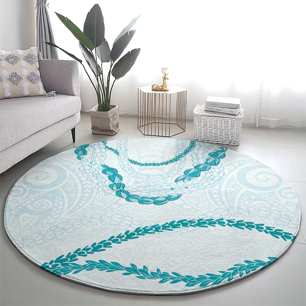 Aloha Lei Mikioi Round Carpet Teal Polynesian Tribal Tatau Pattern