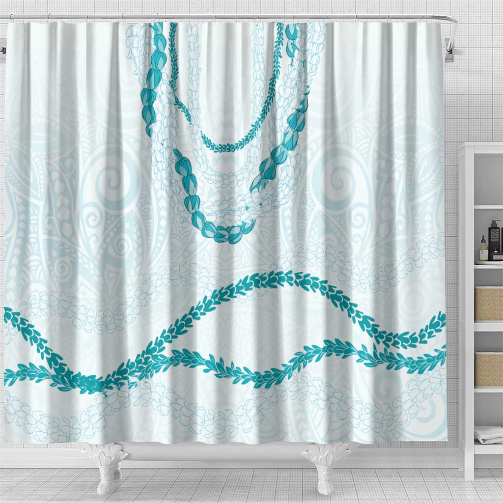 Aloha Lei Mikioi Shower Curtain Teal Polynesian Tribal Tatau Pattern