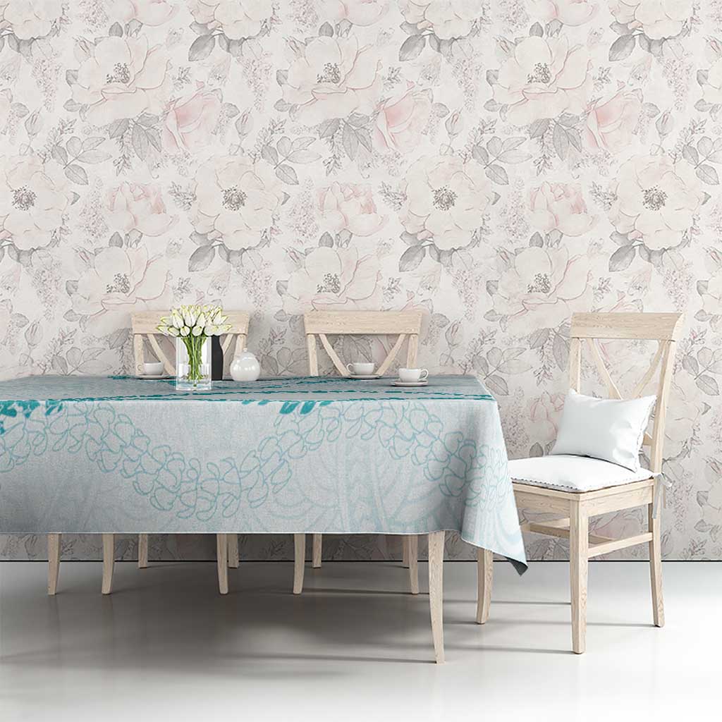 Aloha Lei Mikioi Tablecloth Teal Polynesian Tribal Tatau Pattern