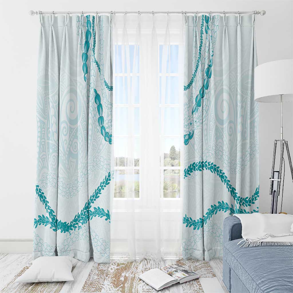 Aloha Lei Mikioi Window Curtain Teal Polynesian Tribal Tatau Pattern