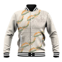 Aloha Pakalana and Puakenikeni Lei Baseball Jacket Beige Hawaiian Pattern