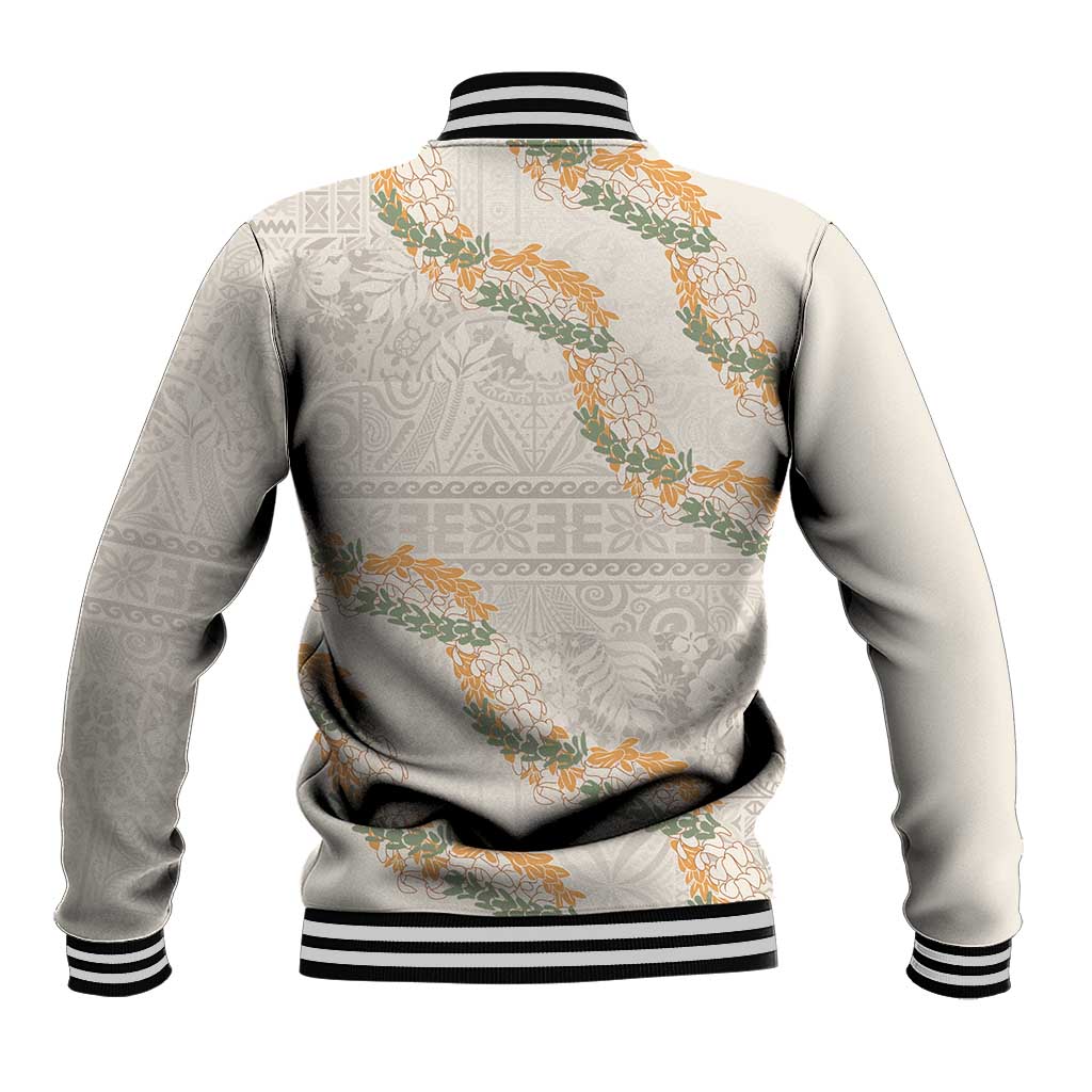 Aloha Pakalana and Puakenikeni Lei Baseball Jacket Beige Hawaiian Pattern