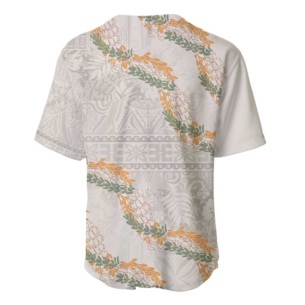Aloha Pakalana and Puakenikeni Lei Baseball Jersey Beige Hawaiian Pattern