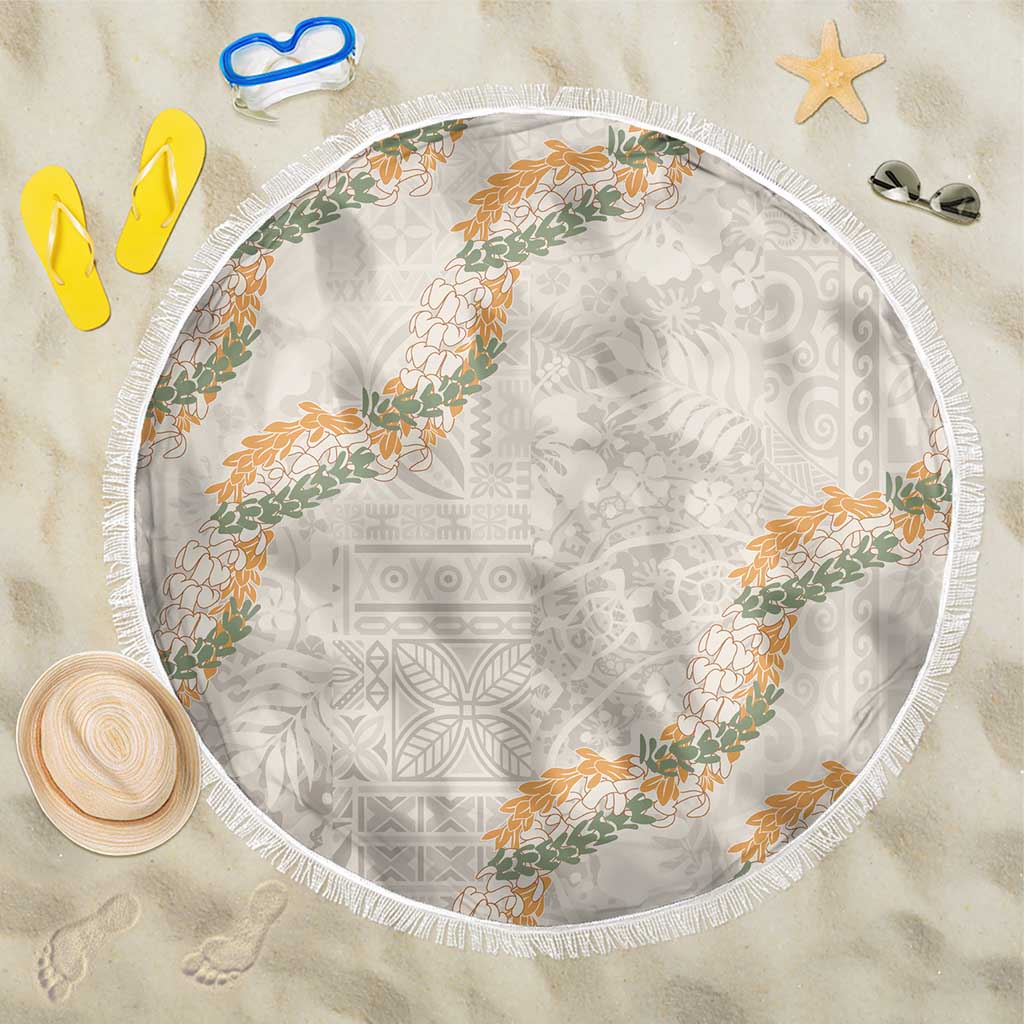 Aloha Pakalana and Puakenikeni Lei Beach Blanket Beige Hawaiian Pattern