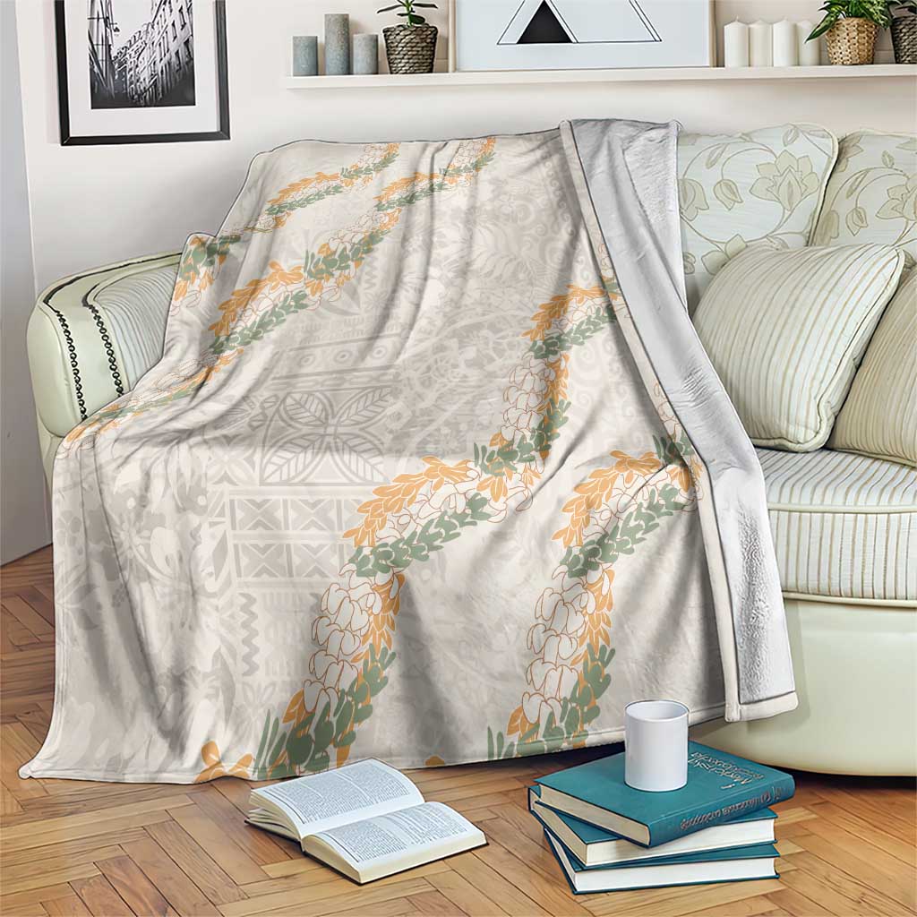 Aloha Pakalana and Puakenikeni Lei Blanket Beige Hawaiian Pattern