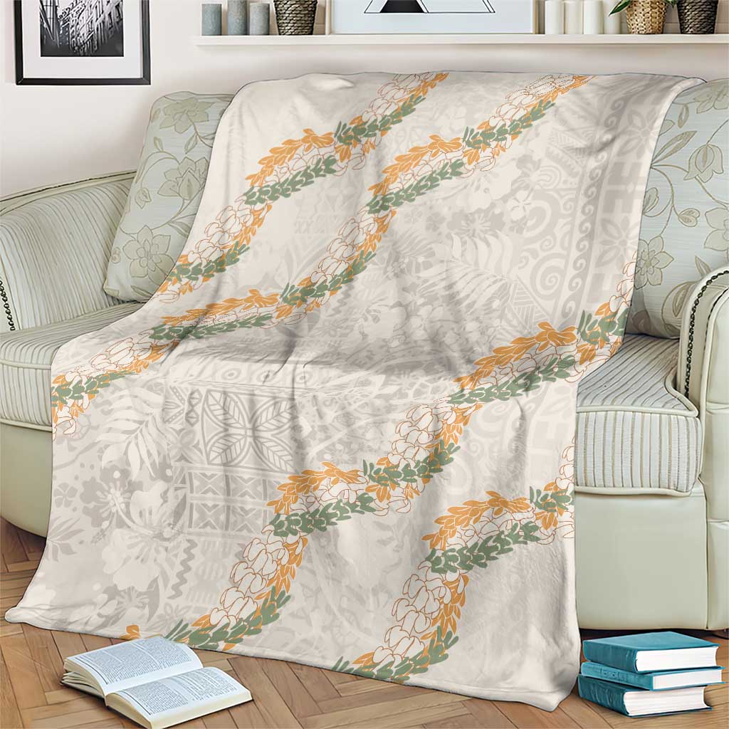 Aloha Pakalana and Puakenikeni Lei Blanket Beige Hawaiian Pattern