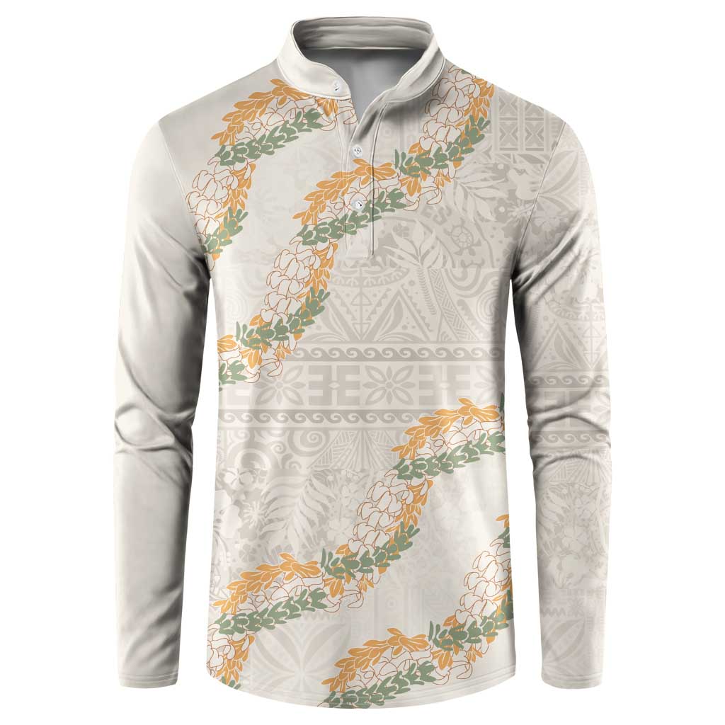 Aloha Pakalana and Puakenikeni Lei Button Sweatshirt Beige Hawaiian Pattern