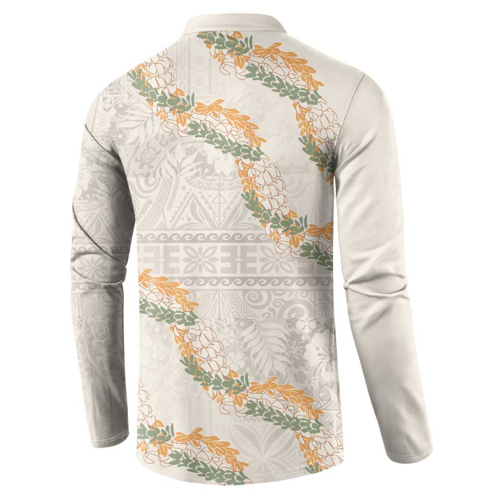 Aloha Pakalana and Puakenikeni Lei Button Sweatshirt Beige Hawaiian Pattern