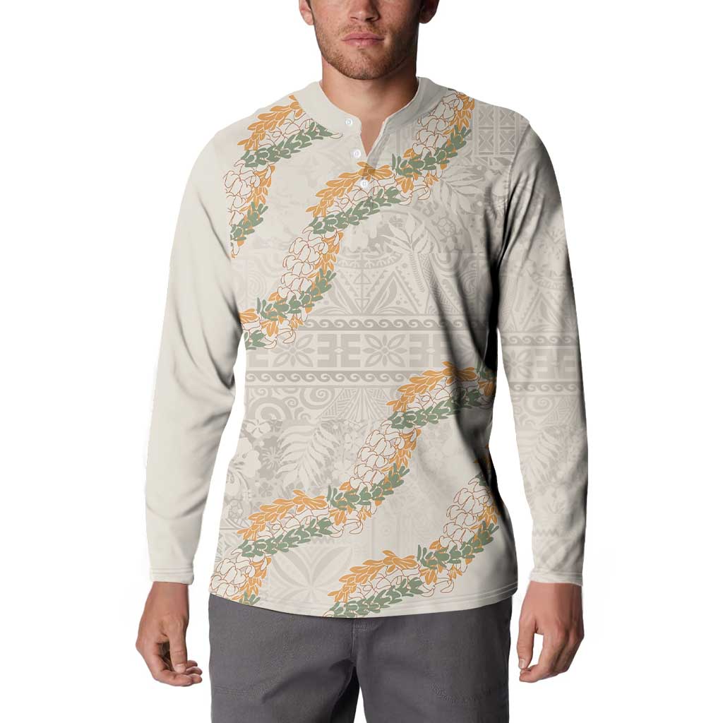 Aloha Pakalana and Puakenikeni Lei Button Sweatshirt Beige Hawaiian Pattern