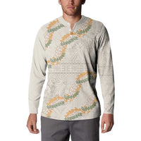 Aloha Pakalana and Puakenikeni Lei Button Sweatshirt Beige Hawaiian Pattern
