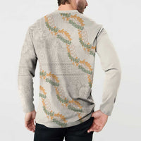 Aloha Pakalana and Puakenikeni Lei Button Sweatshirt Beige Hawaiian Pattern