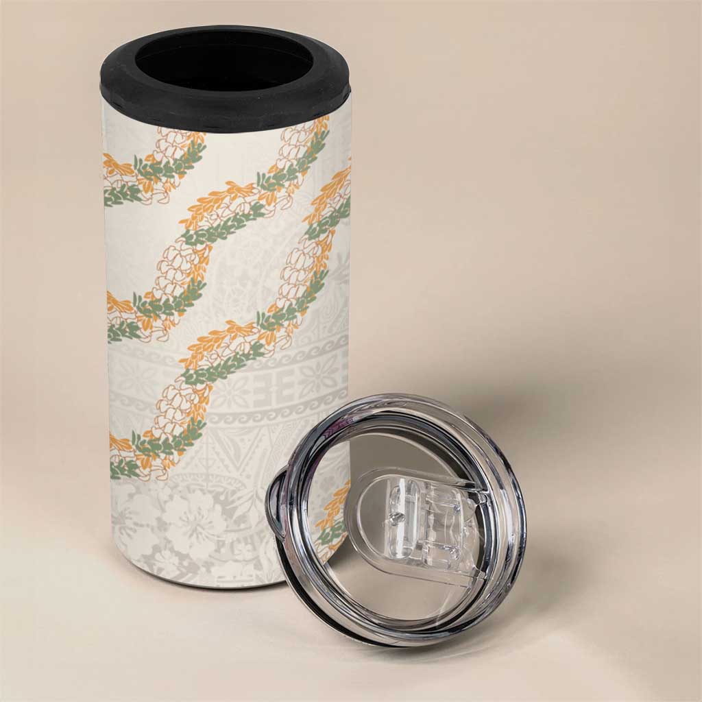 Aloha Pakalana and Puakenikeni Lei 4 in 1 Can Cooler Tumbler Beige Hawaiian Pattern