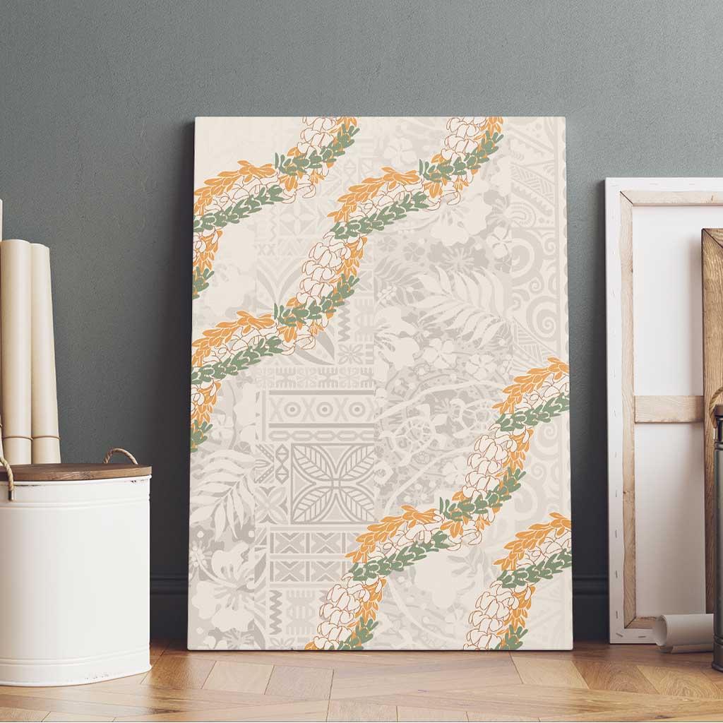 Aloha Pakalana and Puakenikeni Lei Canvas Wall Art Beige Hawaiian Pattern
