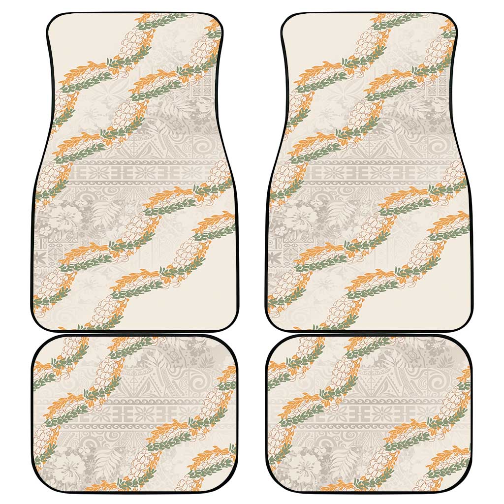 Aloha Pakalana and Puakenikeni Lei Car Mats Beige Hawaiian Pattern
