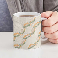 Aloha Pakalana and Puakenikeni Lei Ceramic Mug Beige Hawaiian Pattern - Polynesian Pride