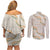 Aloha Pakalana and Puakenikeni Lei Couples Matching Off Shoulder Short Dress and Long Sleeve Button Shirt Beige Hawaiian Pattern