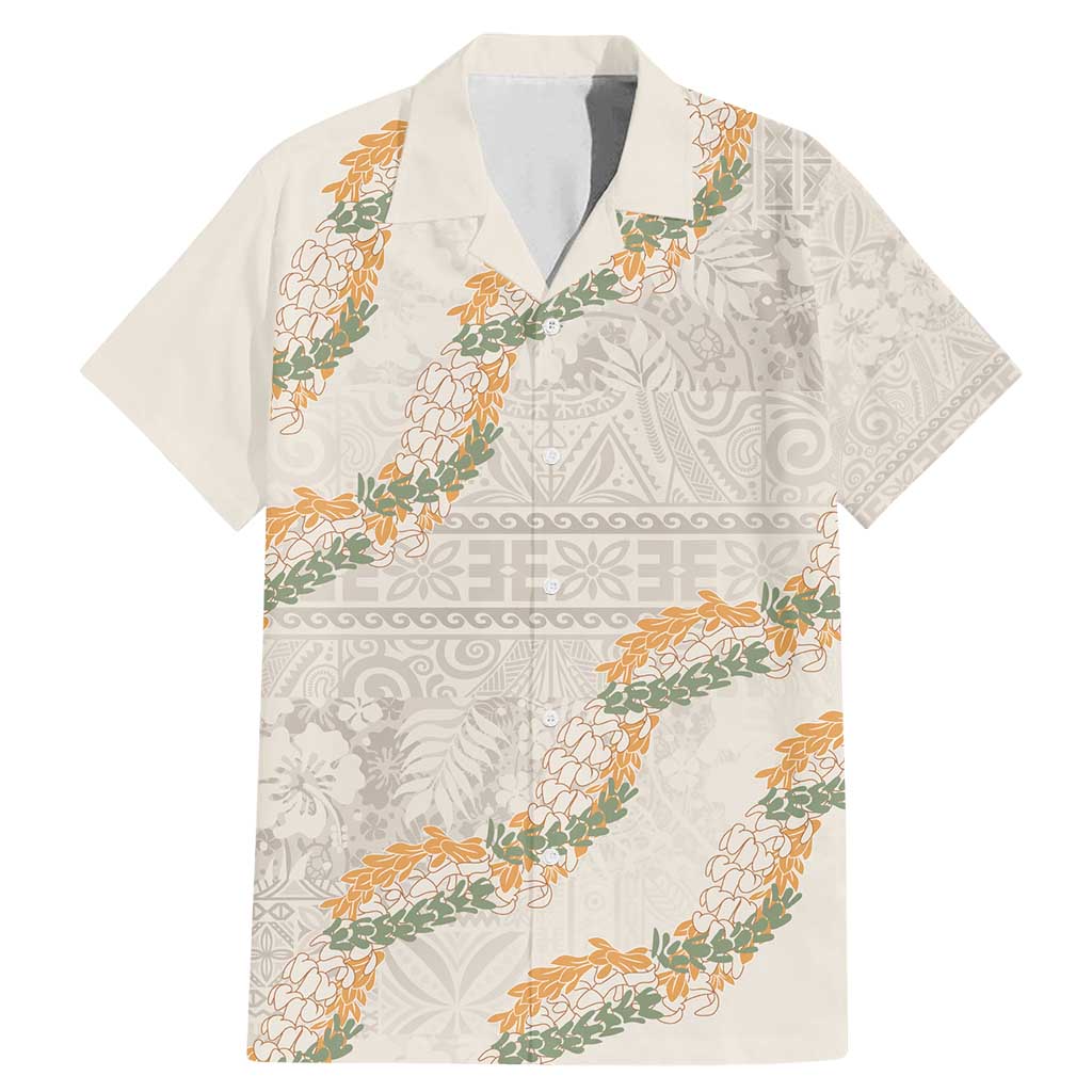 Aloha Pakalana and Puakenikeni Lei Family Matching Mermaid Dress and Hawaiian Shirt Beige Hawaiian Pattern
